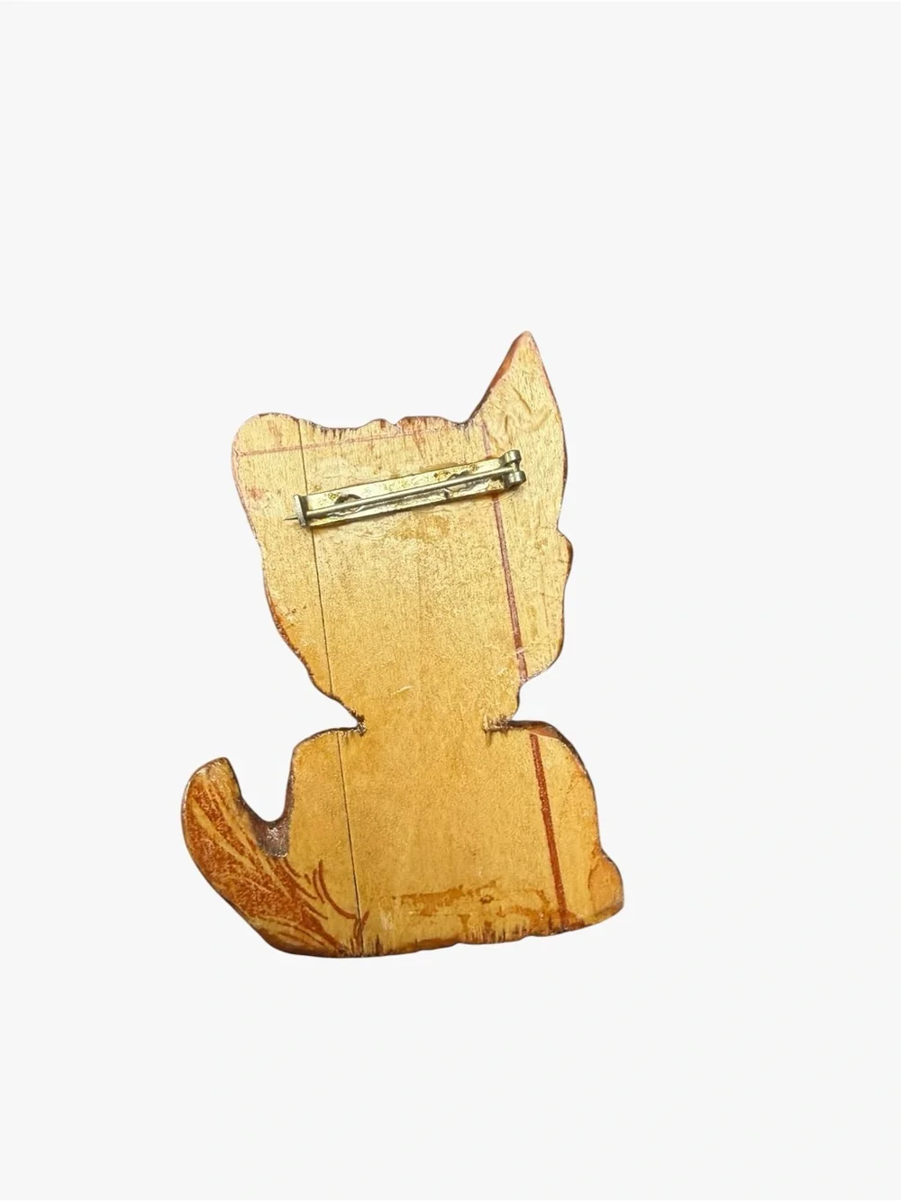 Wooden Cat Figurine Decorative Pin - Brown